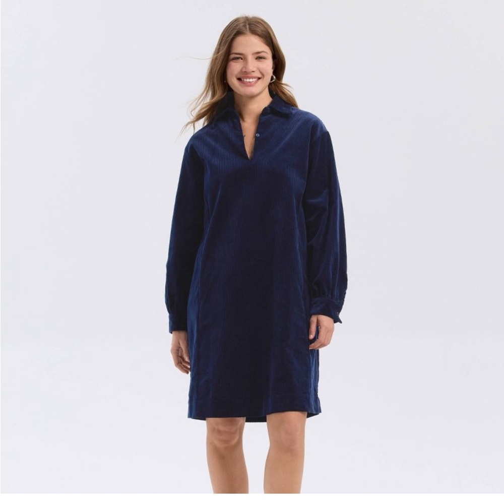 NWT Women Corduroy Balloon Long Sleeve Mini Shirtdress Universal Thread Blue XXL